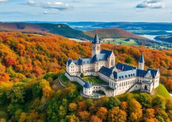 Vue aérienne des paysages luxembourgeois avec châteaux.