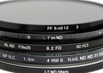 Filtres ND de différentes densités sur un objectif.