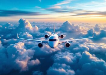 Vue aérienne d'un avion dans le ciel.