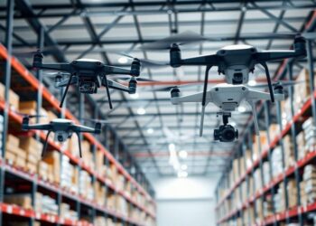 Drones en action dans un entrepôt moderne.