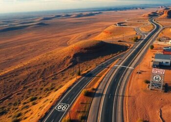 Vue aérienne de la Route 66, paysages époustouflants.