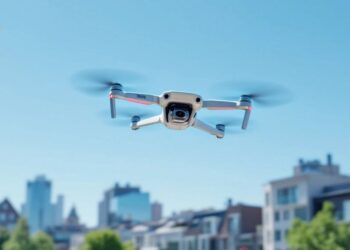 Drone survolant une ville européenne moderne.