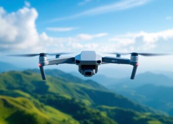 Drone DJI Mavic 4 Pro survolant un paysage.