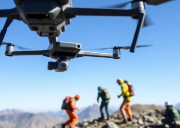 Drone survolant un sauvetage en montagne.