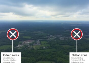 Vue aérienne de la région d'Orléans avec restrictions de drone.