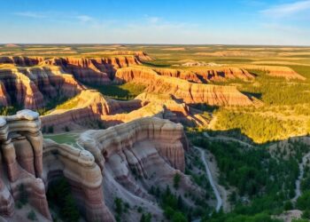 Paysage pittoresque du Dakota du Sud avec formations rocheuses.