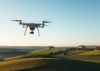 Drone volant au-dessus de la campagne