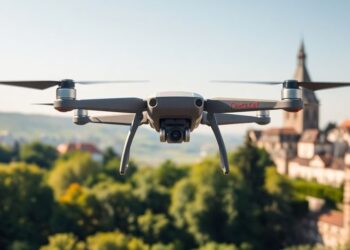 Drone survolant le paysage européen.