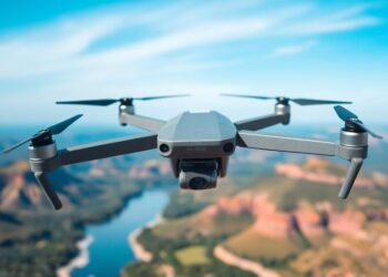 Drone survolant des paysages pittoresques sous un ciel dégagé.