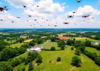 Vue aérienne d'un événement de drones en France.
