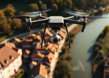 Drone survolant un paysage urbain avec des zones interdites.