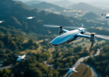 Drones en vol au-dessus d'un paysage pittoresque.