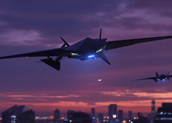 Drones furtifs et micro-drones espions futuristes en vol.