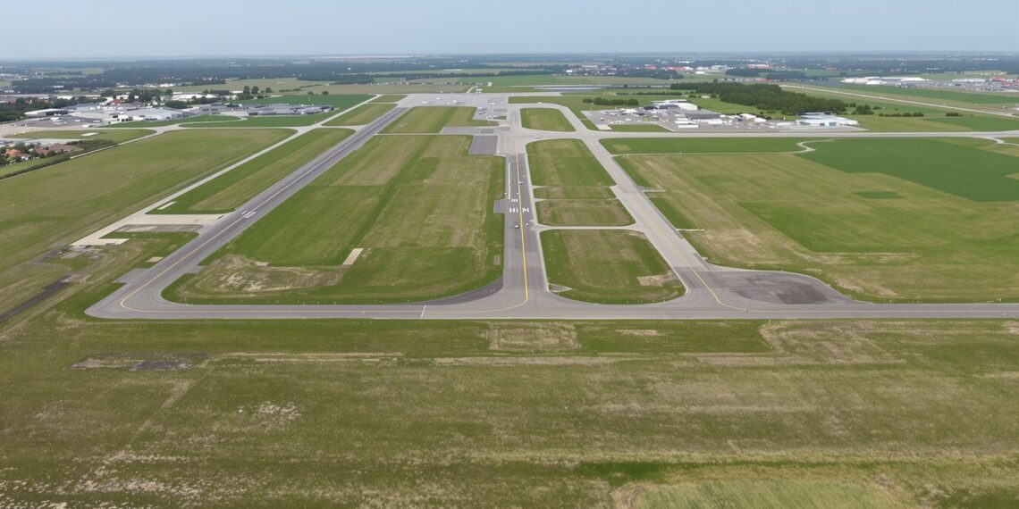 Aérodrome avec deux zones délimitées et des avions.