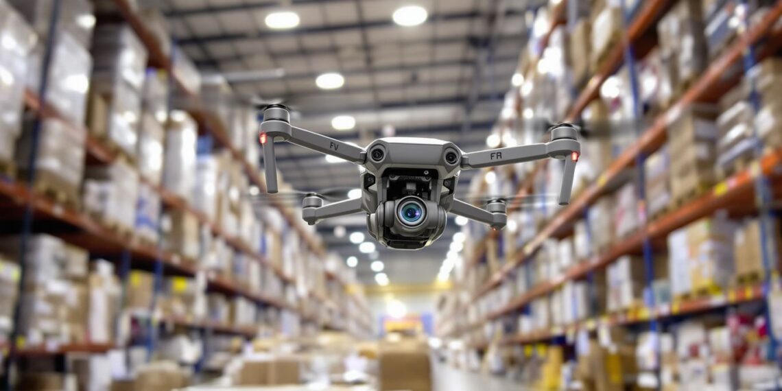 Un drone dans un entrepôt