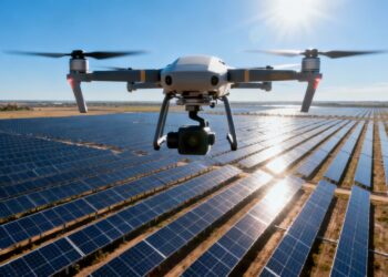 Drone inspectant une ferme solaire en Australie.