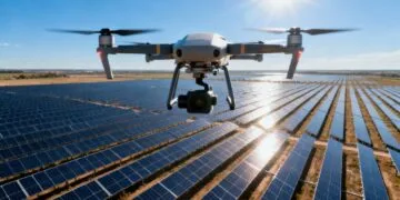 Drone inspectant une ferme solaire en Australie.
