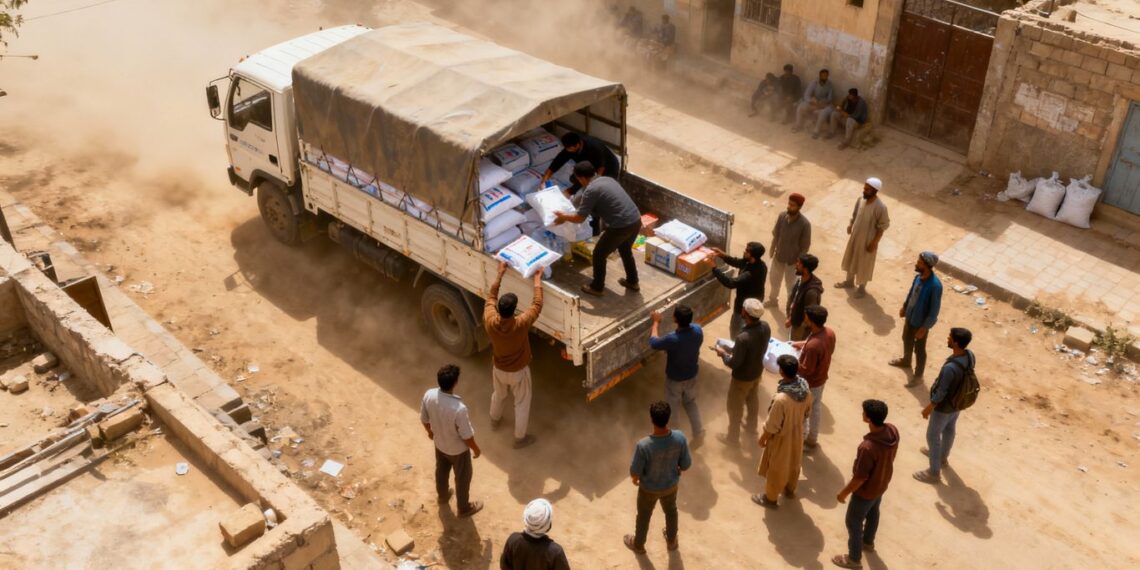 Camion d'aide pillé par le Hamas à Gaza vu par drone.