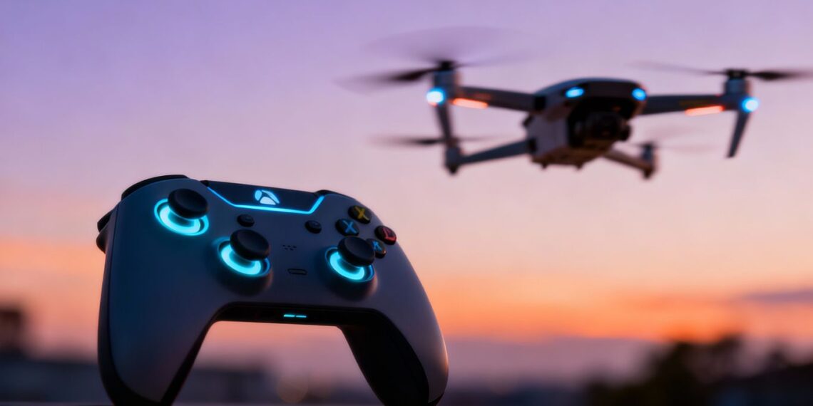 Manette de jeu vidéo contrôlant un drone de guerre ukrainien.