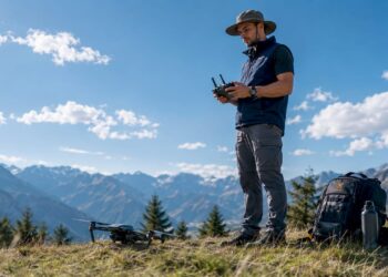 Aux premières lueurs du jour, un pilote de drone s’installe pour capturer des images aériennes, profitant de la douceur du lever de soleil.