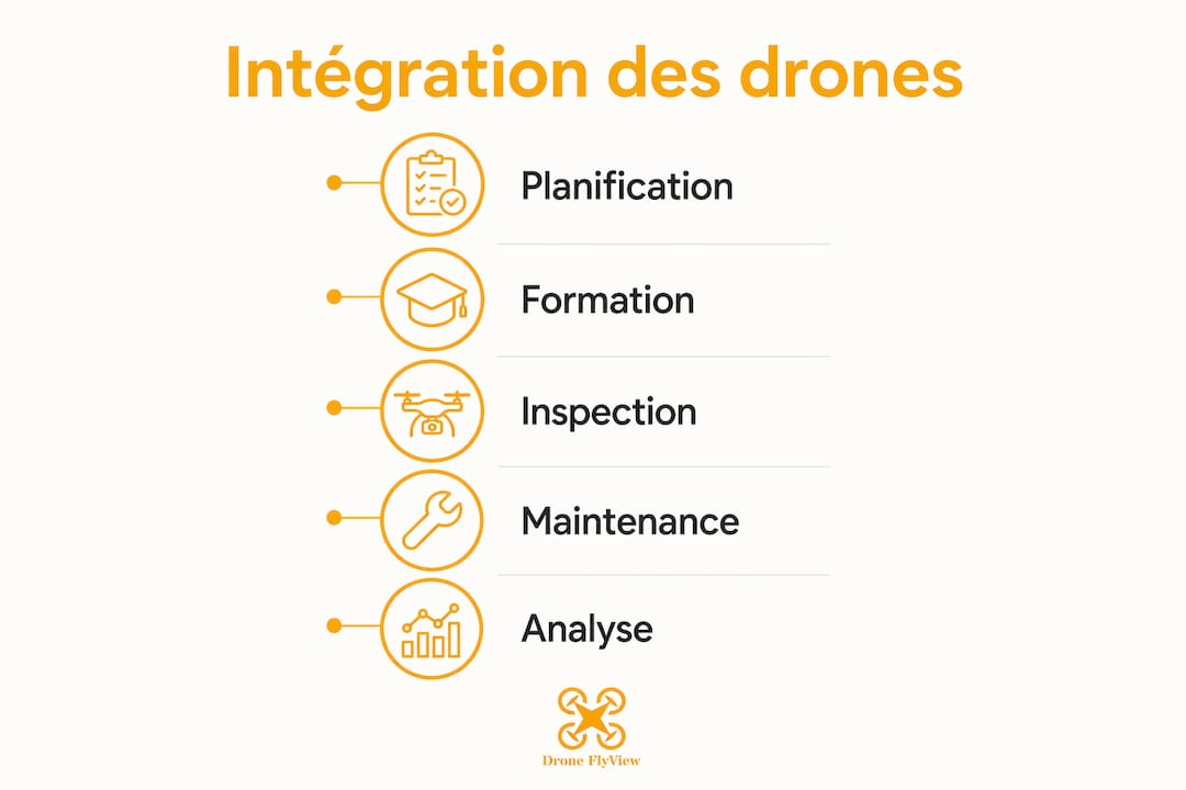 Schéma illustrant les différentes étapes de l'intégration des drones