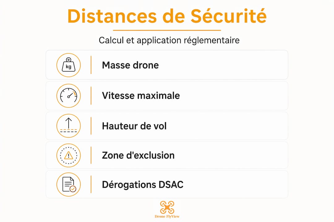 Visuel explicatif : quelles distances respecter pour faire voler son drone en France ?