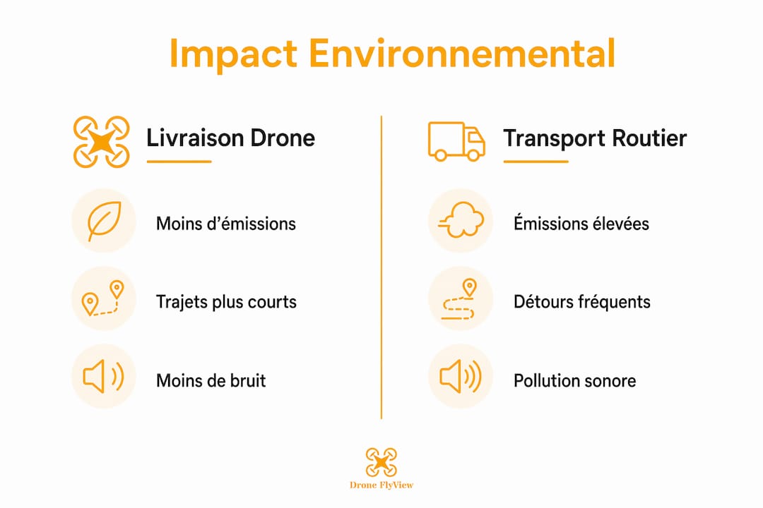Infographie : comparaison de l'empreinte écologique des drones et du transport routier