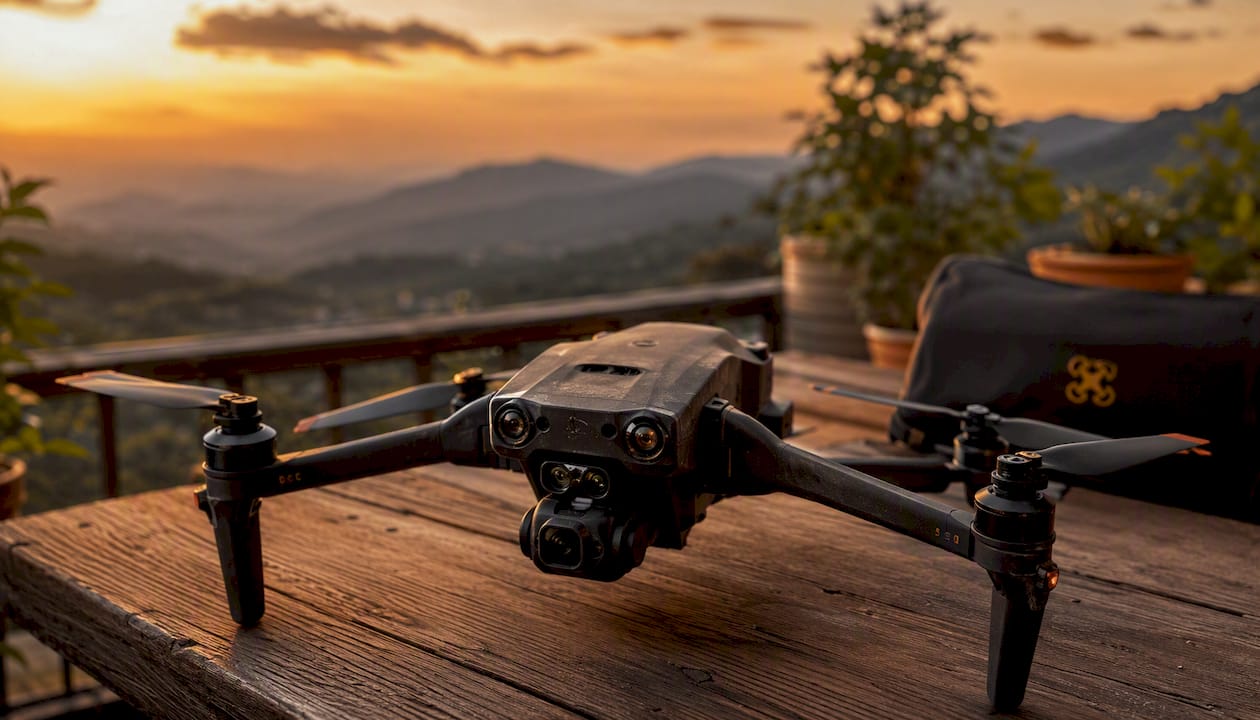 Gros plan sur les capteurs d'un drone installés sur un toit