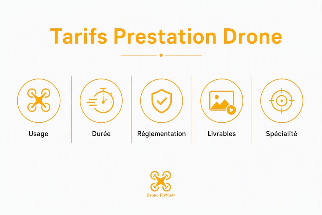 Infographie mettant en lumière les principaux éléments qui impactent le tarif des prestations de drones en France