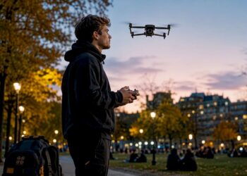 Un pilote de drone s’entraîne en plein air avec un modèle de catégorie C2.