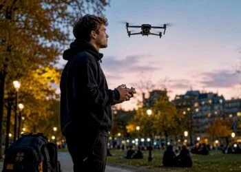 Un pilote de drone s’entraîne en plein air avec un modèle de catégorie C2.