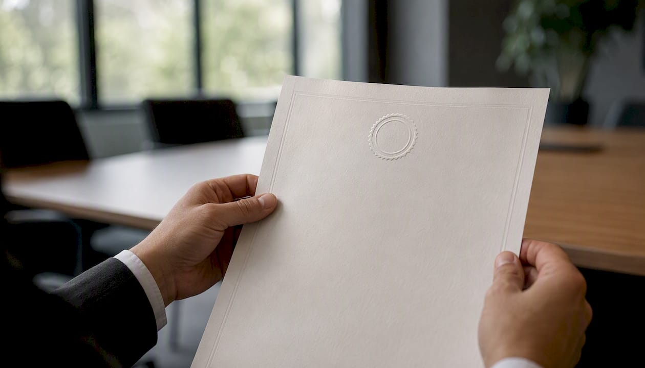 Des mains présentent un certificat d'assurance responsabilité civile aérienne.