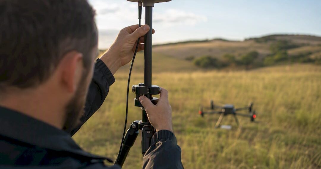 Gros plan sur l'antenne RTK de la station de base du drone