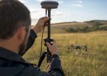 Gros plan sur l'antenne RTK de la station de base du drone