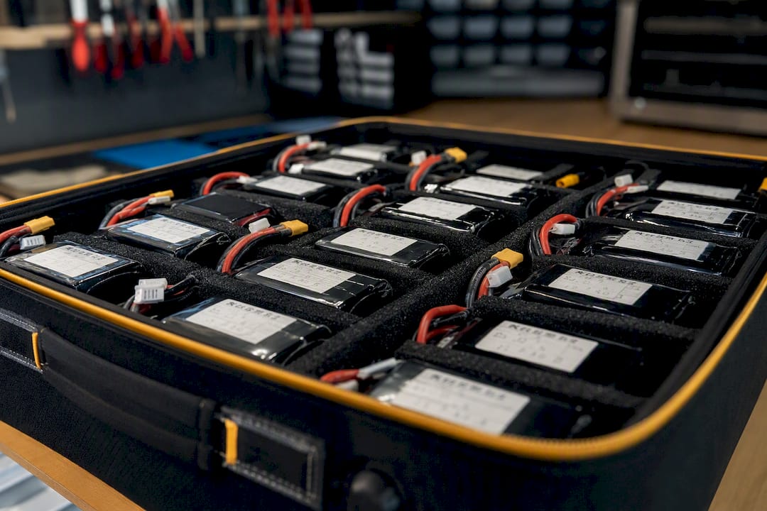 Batteries LiPo rangées avec des protections en mousse