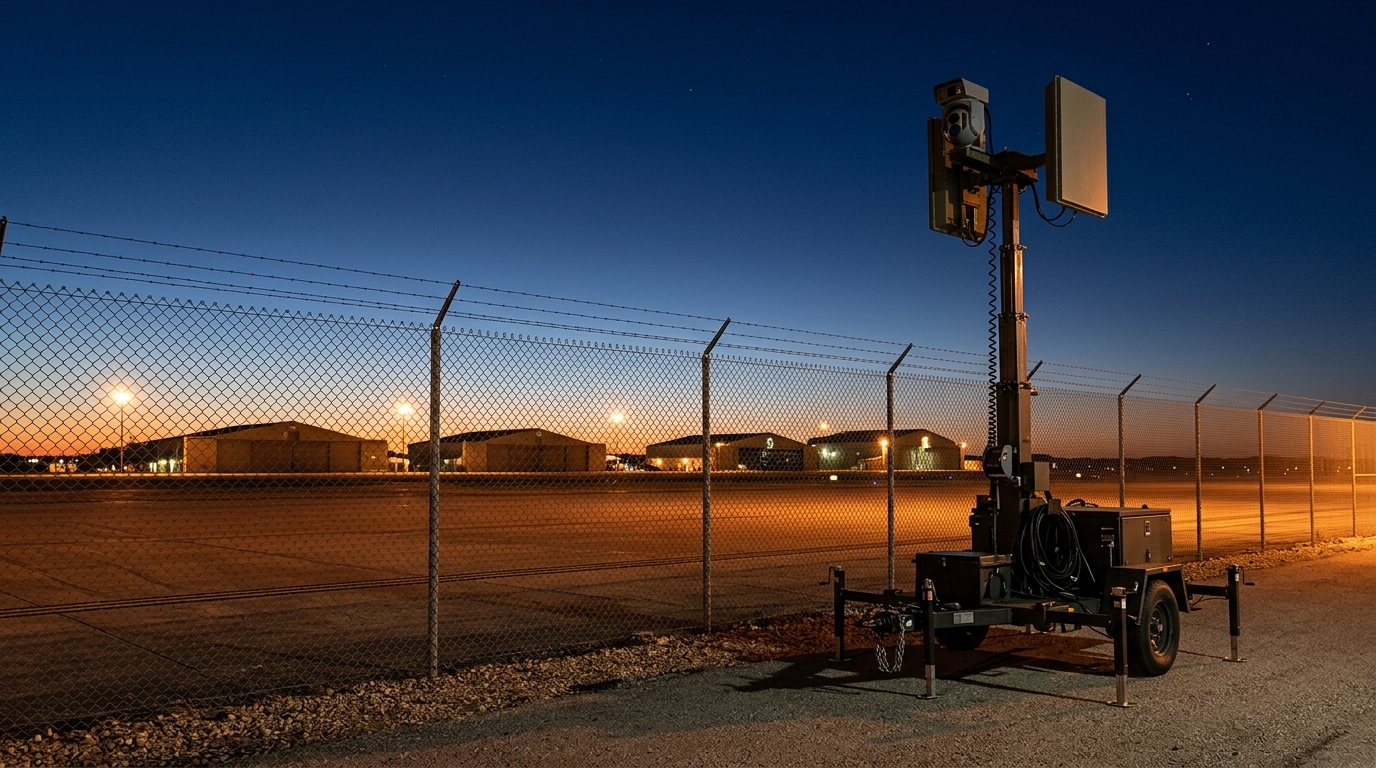 Mât de détection anti-drone à l'entrée d'une base : la protection des bases militaires