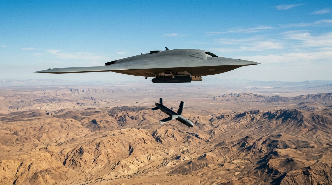 Un drone de combat furtif largue un mini-drone : le combat collaboratif entre machines