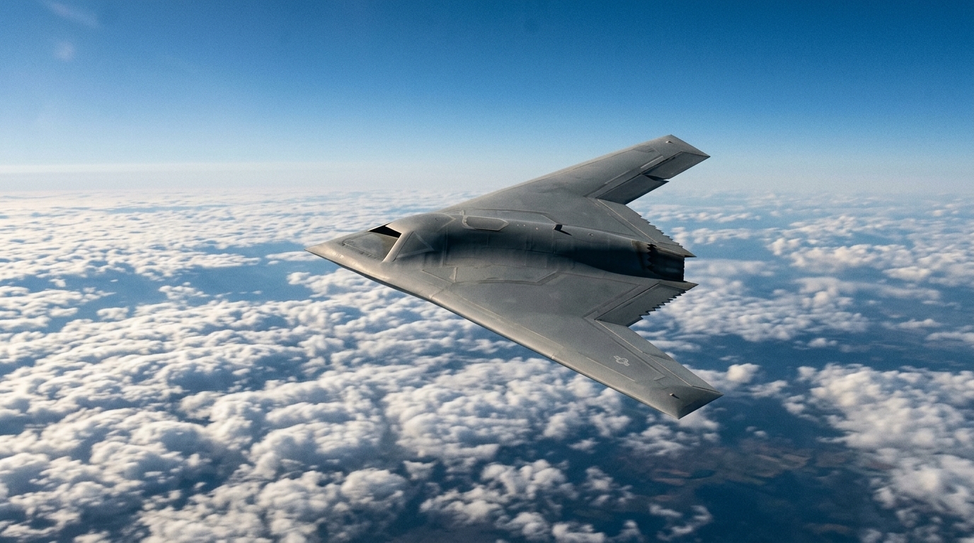 Drone de combat furtif à aile volante en vol, dans la lignée du drone Neuron