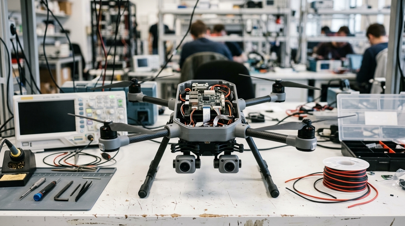 Drone professionnel DRONE VOLT ouvert en laboratoire : carte de calcul et caméras stéréoscopiques pour l’IA embarquée