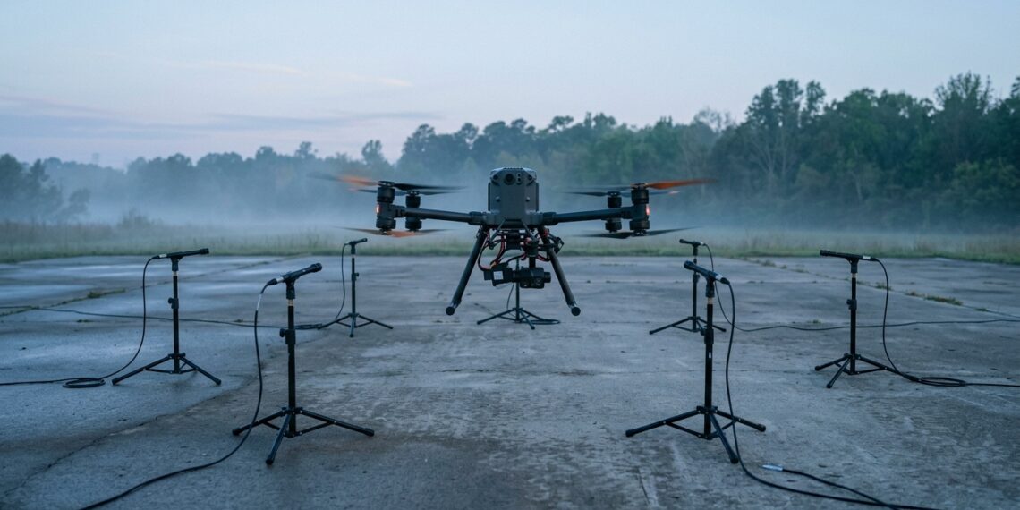 Bruit drone : mesure acoustique d'un drone entouré de microphones