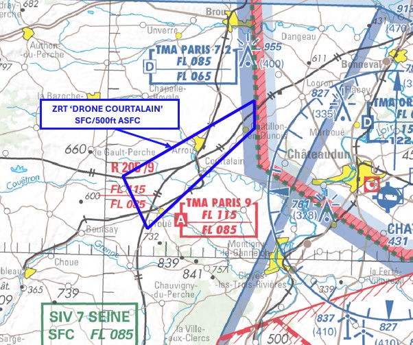 ZRT DRONE COURTALAIN : carte publiée par le SIA — SUP AIP 018/26