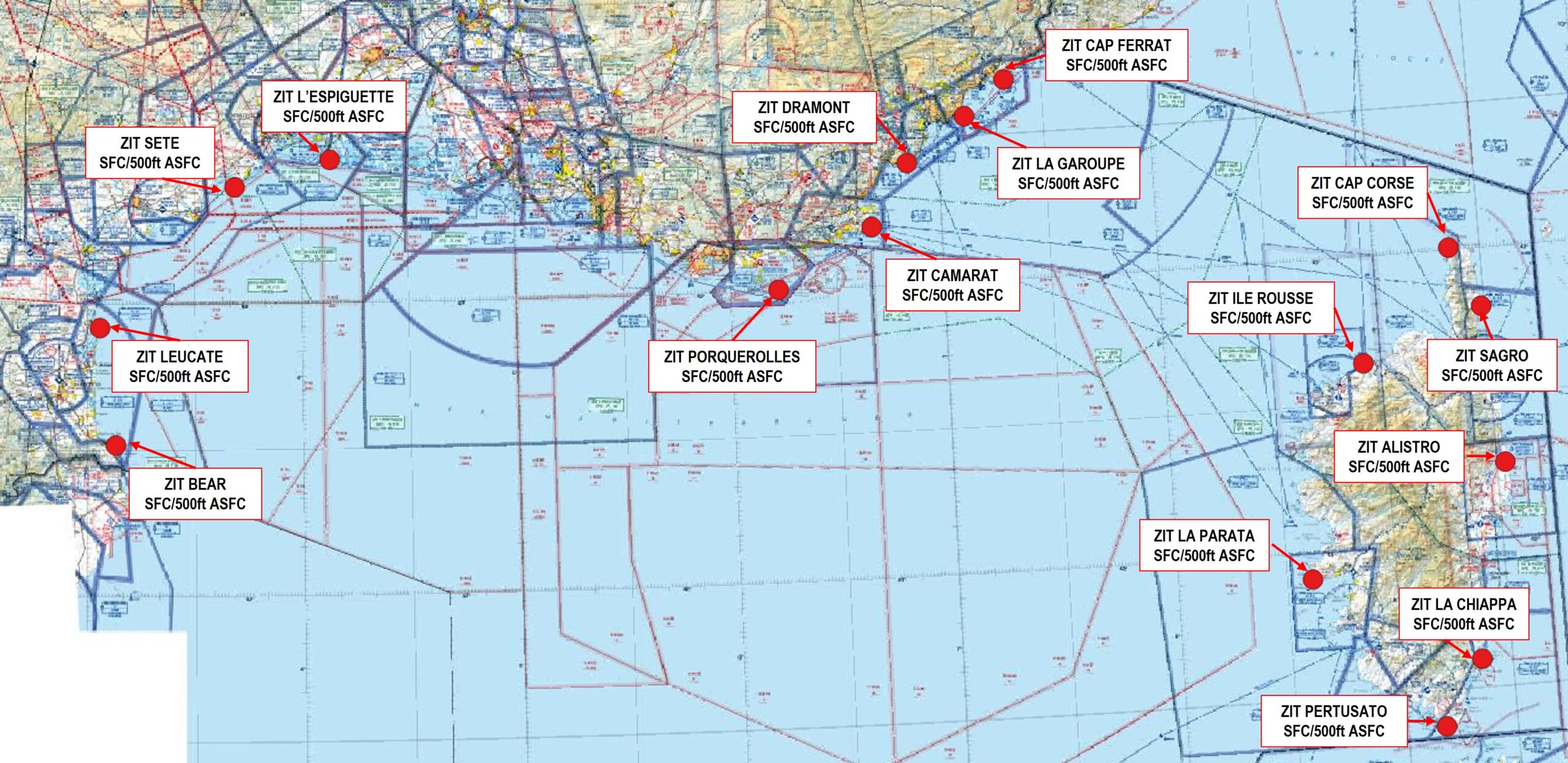 Zone interdite temporaire : carte des 16 ZIT aux drones sur la côte méditerranéenne — SUP AIP 052/26