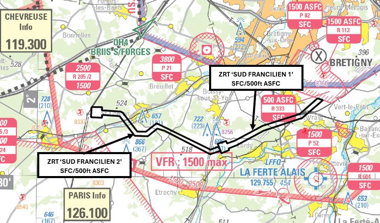 ZRT Sud Francilien : carte publiée par le SIA — SUP AIP 067/26