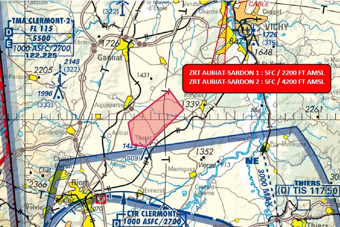 ZRT AUBIAT-SARDON : carte publiée par le SIA — SUP AIP 074/26