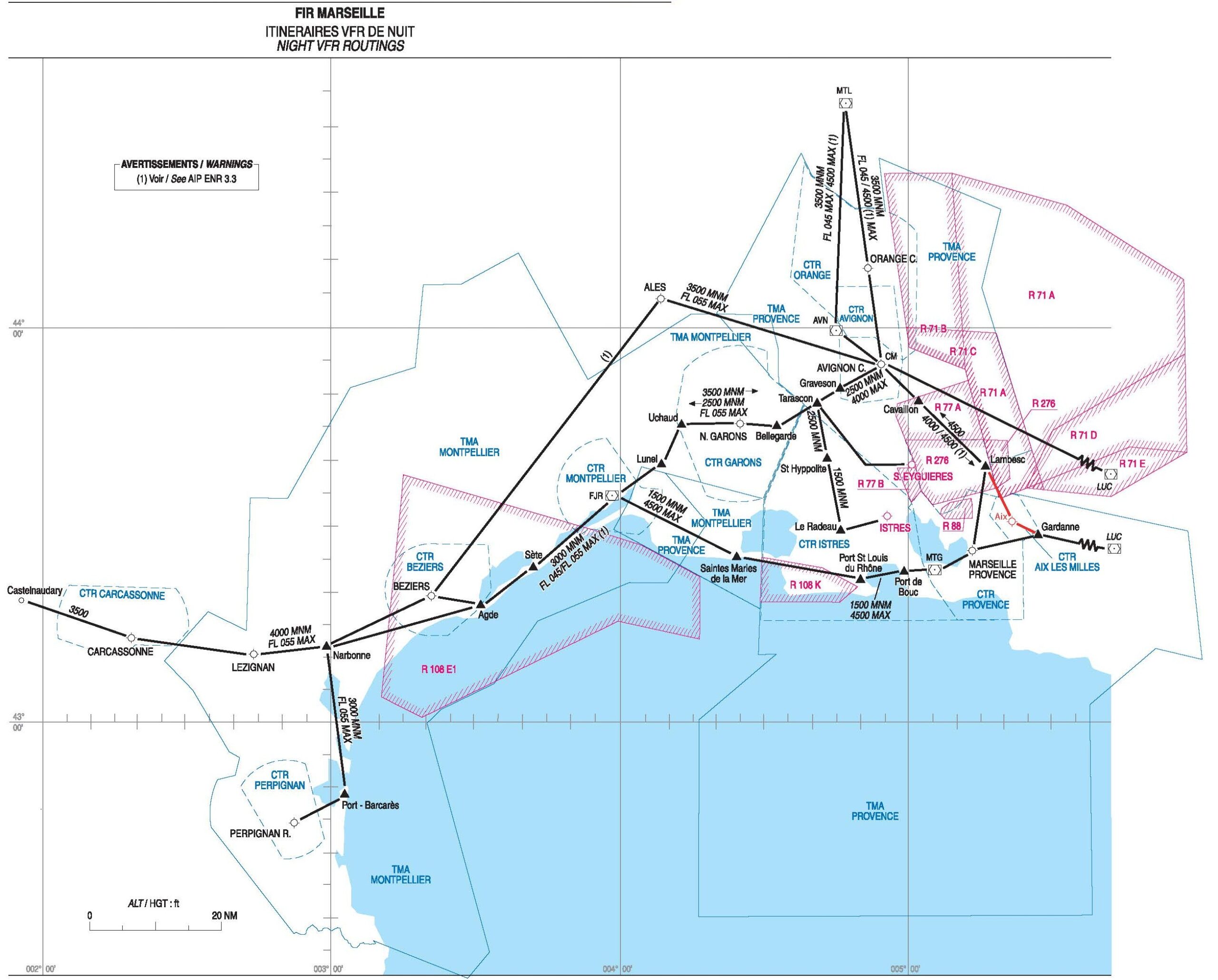 VFR de nuit à Aix : carte de l'annexe du SUP AIP — SUP AIP 118/26