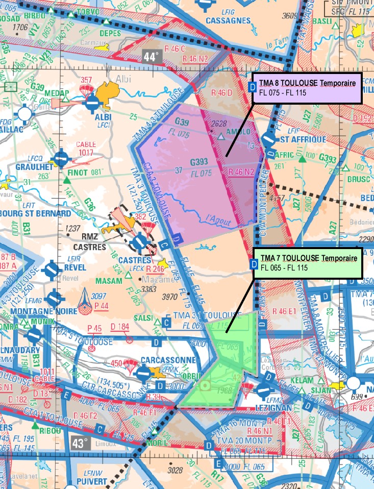 TMA Toulouse temporaire : carte publiée par le SIA — SUP AIP AIRAC 180/26