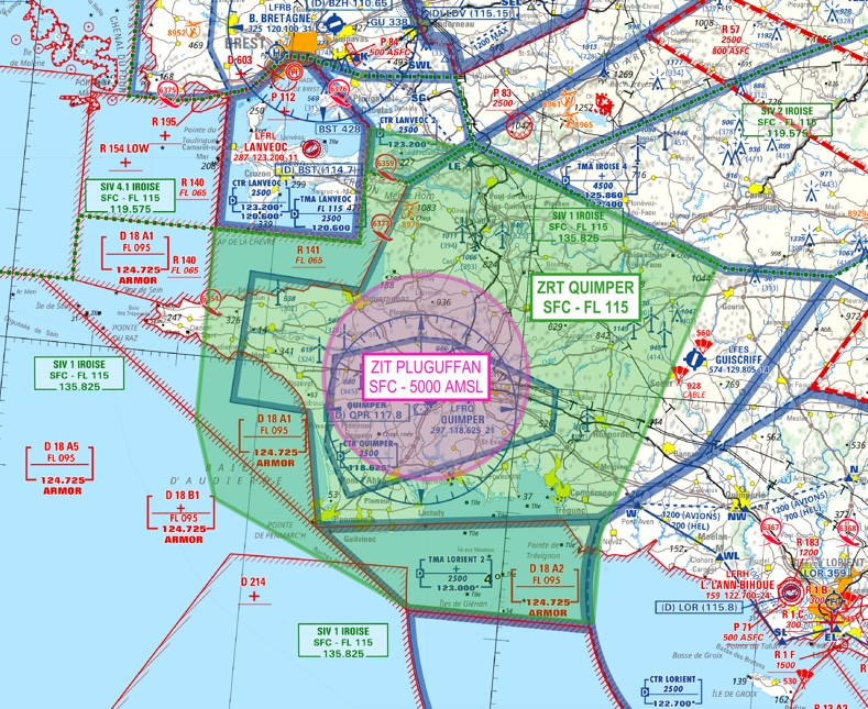 DPSA Atlantique : carte de la ZIT Pluguffan et de la ZRT Quimper — SUP AIP 200/26