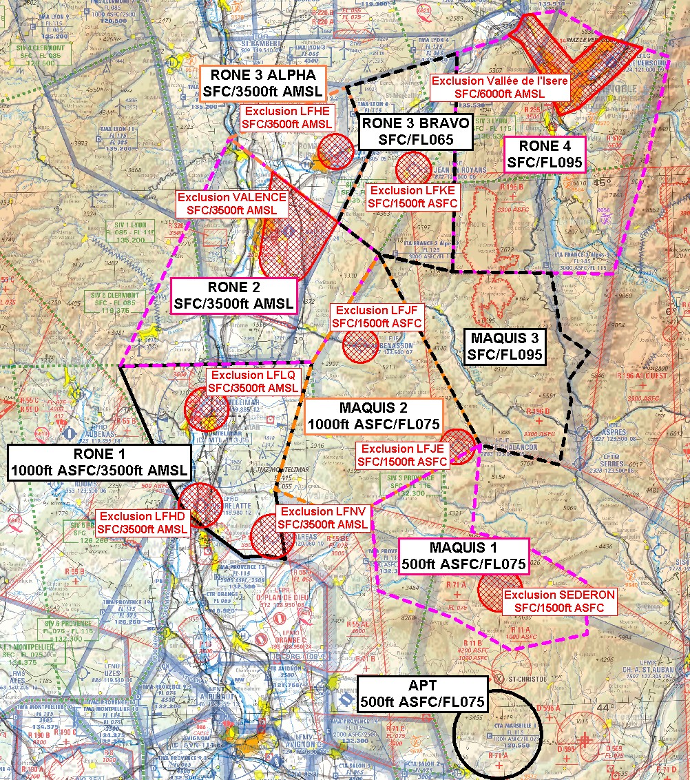 Exercice PERSEE : vue globale des neuf ZRT dans le Sud-Est — SUP AIP 207/26