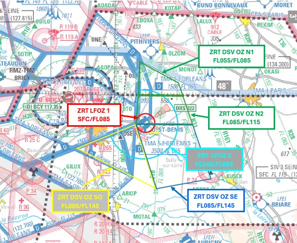 ZRT GIGN : carte des zones de dérive sous voile autour d'Orléans Saint-Denis-de-l'Hôtel — SUP AIP 221/26