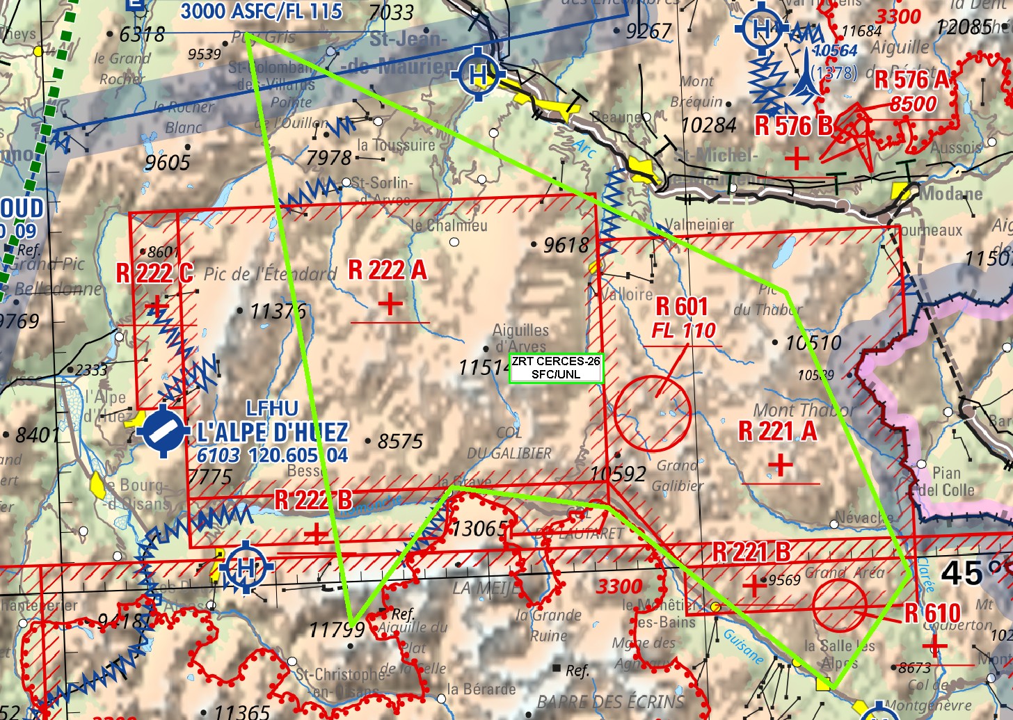 ZRT CERCES : carte publiée par le SIA — SUP AIP 233/26